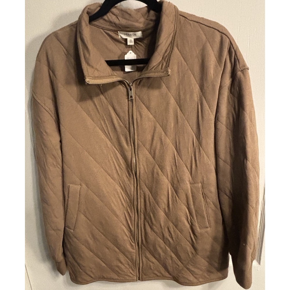 Lightweight Puffy Jacket Quilted Snap Button Packable Heimish 2XL Brown